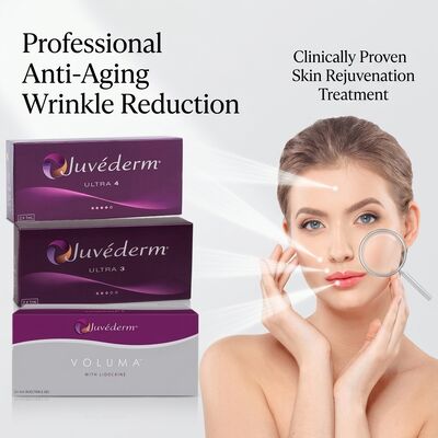 Injeksi Wajah Juvederm Filler Kulit Umur panjang 9-12 Bulan Ultra3 Ultra4 Volume Sempurna untuk penyempurnaan kontur wajah