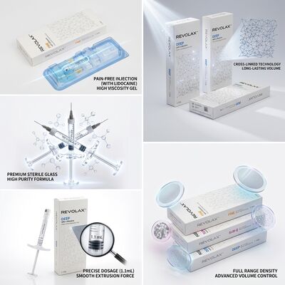 Pengisi Revolax Fine Glabellar Monofasik Asam Hialuronat Pengisi Dermal 1.1ml untuk Koreksi Garis Kerutan